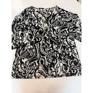 Chicos Travelers Black White Paisley Scroll Top 3/4 Sleeve Size 3 XL 16/18